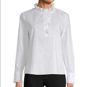NWT Kate spade white ruffle neck poplin shirt